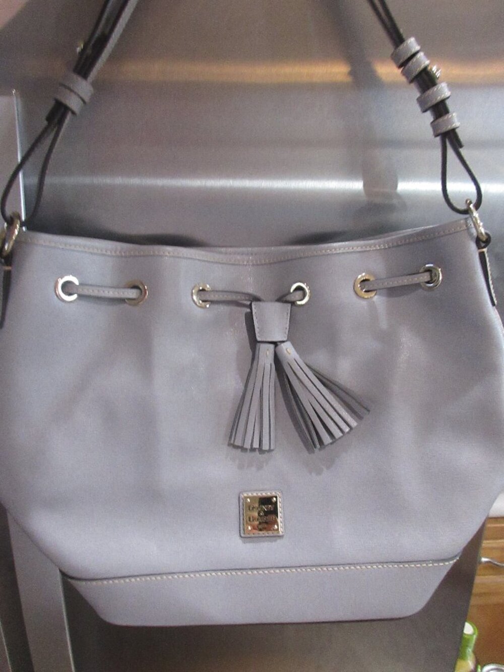 Dooney & Bourke light gray pewter handbag purse saffriano leather